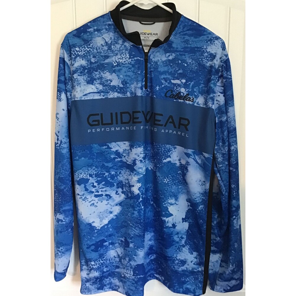 NWOT Cabela's Guidewear Long Sleeve 1/4 Zip Fishing Shirt Blue Black White Med.